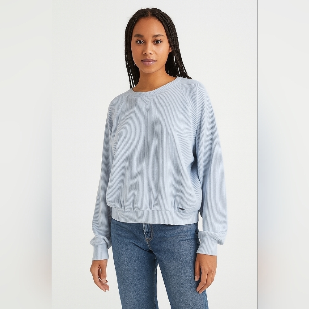 Hollister Boyfriend Ribbed Sweatshirt Blue Size Large Long Sleeve Textured Knit